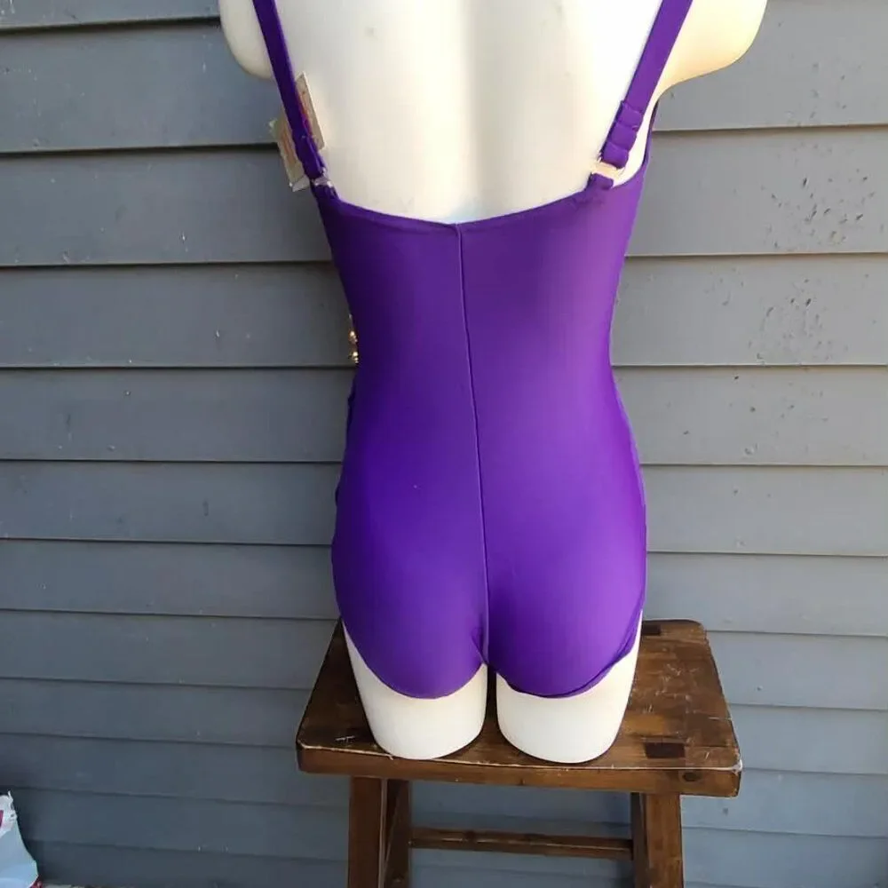 Beach Bay Purple One Piece Tummy Control Swim Suit Size 10 NWT!